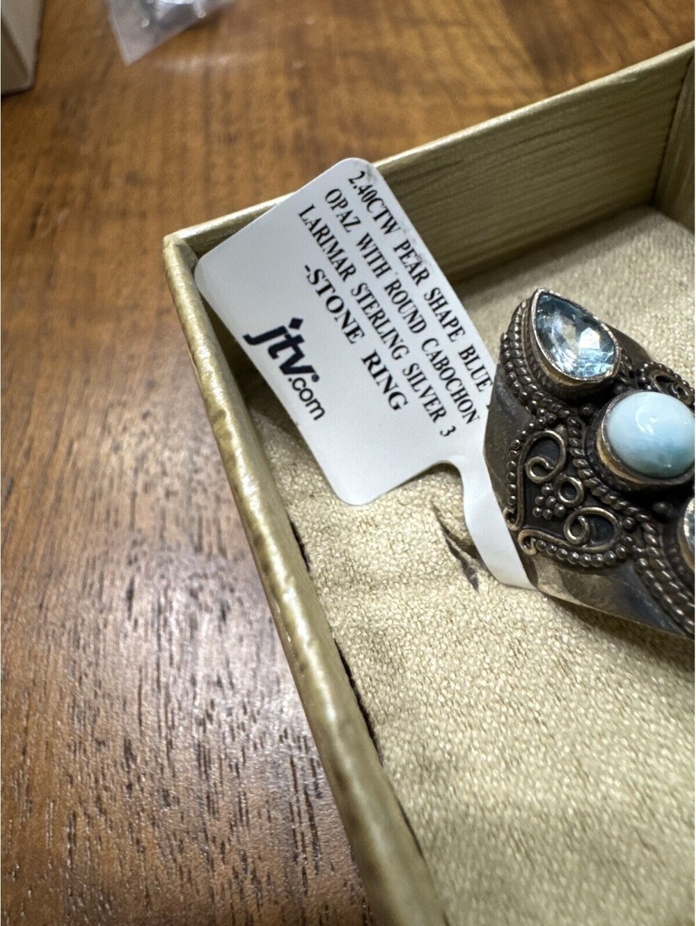 JTV 2.40ctw Pear Shape Blue Topaz W/ Round Cabochon Larimar Sterling Silver Ring - Picture 2 of 7